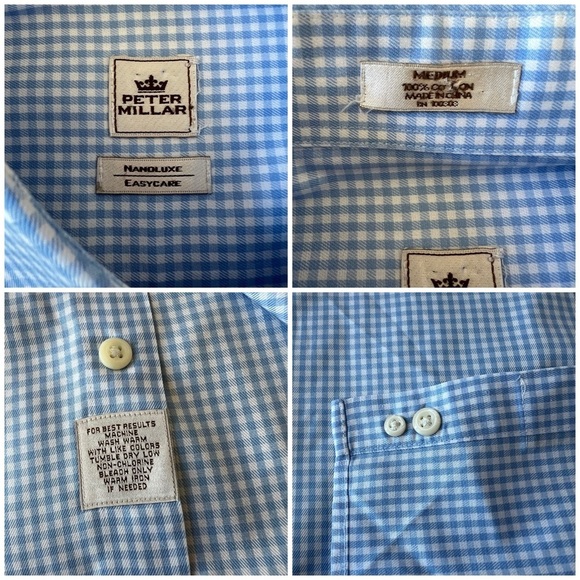 PETER MILLAR SHIRT MEN M BUTTON UP CHECK NANOLUXE EASY CARE COTTON PREPPY OFFICE - Picture 12 of 12